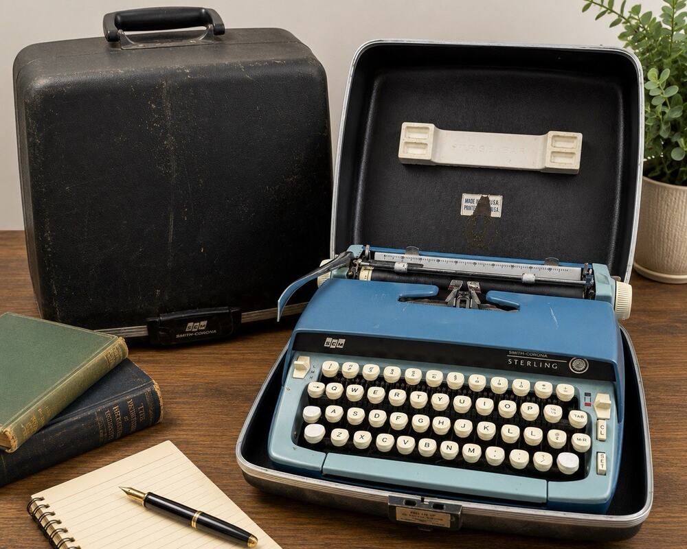 Smith-Corona Sterling Portable Typewriter Blue w/ Case Tested Working Vintage